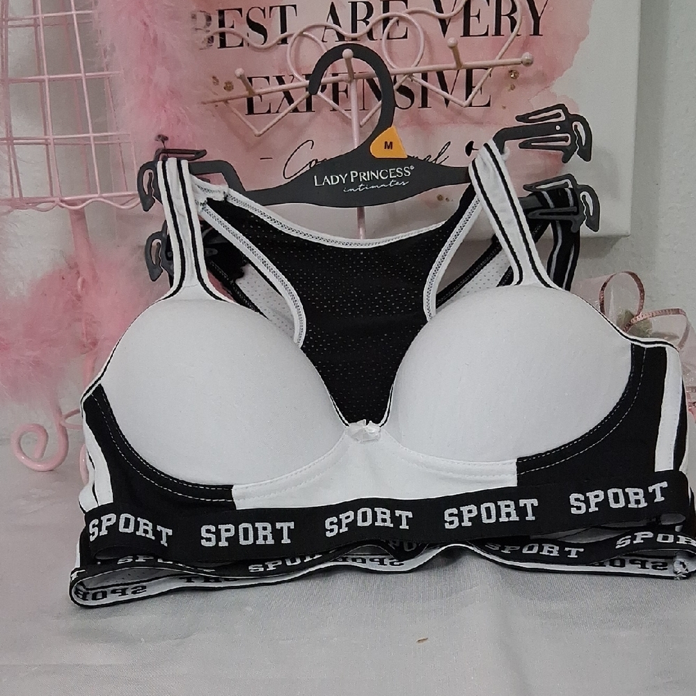 2008  LADY PRINCESS Women's Black and White Sport Bra Set 2 NWT